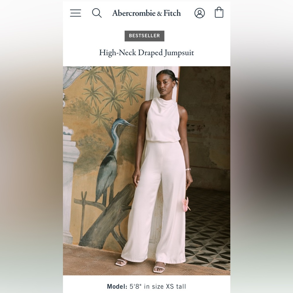Abercrombie & Fitch High-Neck Draped Jumpsuit in Light Pink